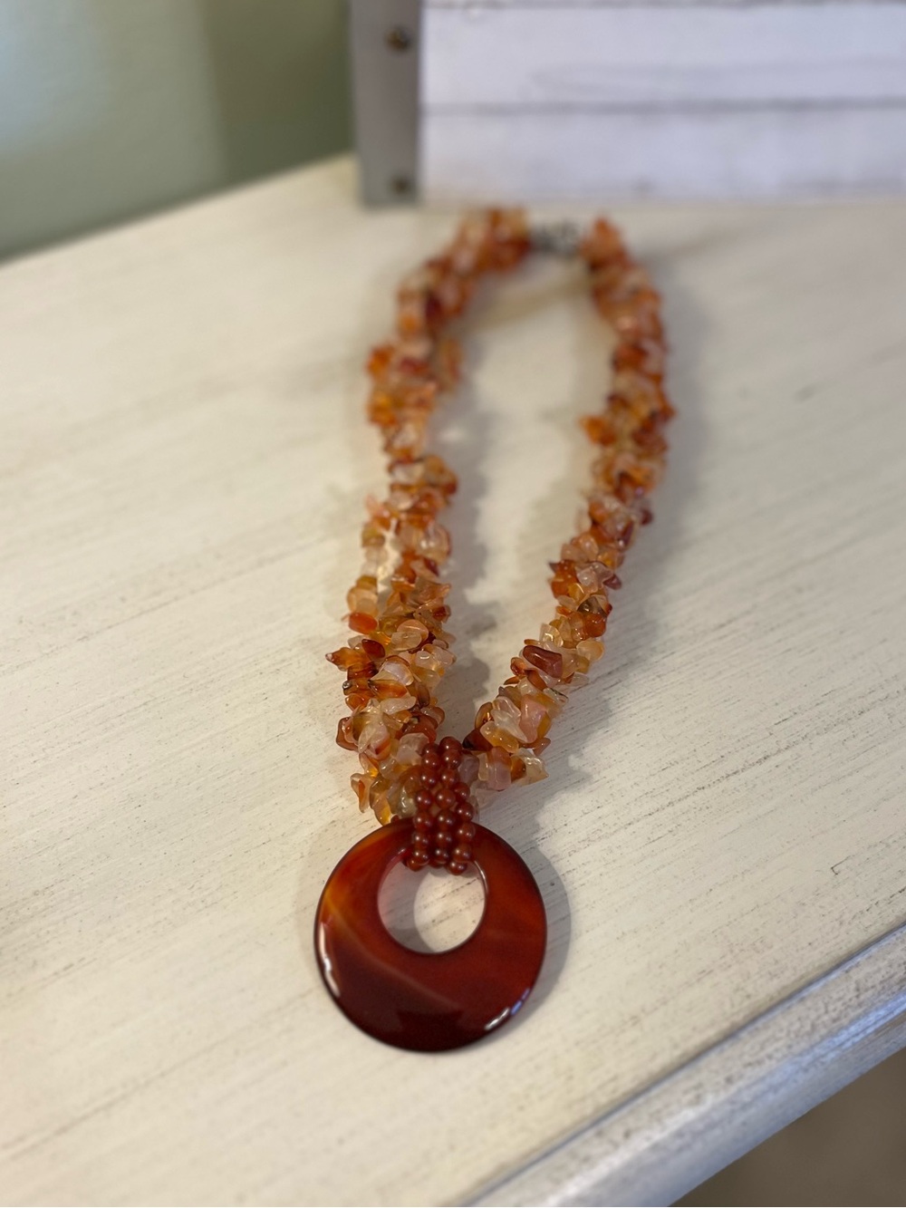 Red/Burnt Orange Jasper and Carnelian Chip Bead Necklace Vintage